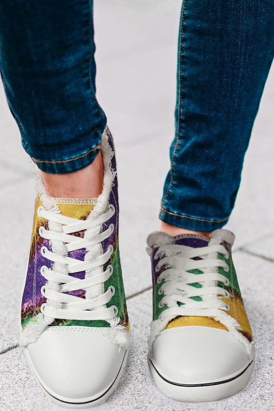 Multicolor Leopard Color Block Lace Up Canvas Shoes