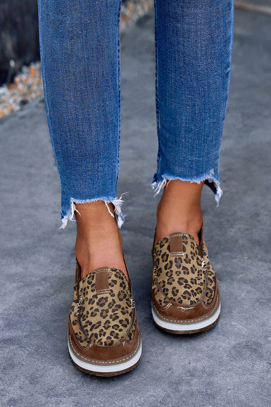 Brown Casual Leopard Colorblock Sneakers