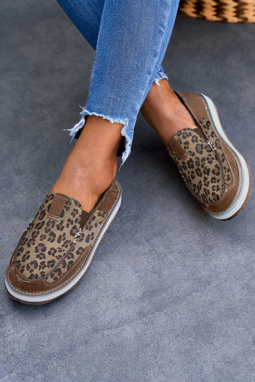 Brown Casual Leopard Colorblock Sneakers