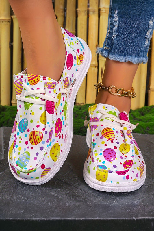 Light Pink Easter Eggs Printed Square Toe Slip On Sneakers