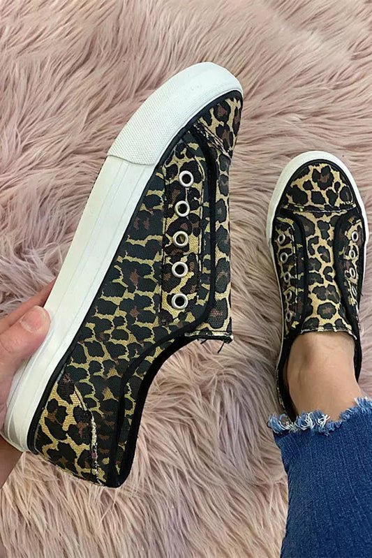 Leopard Slip-on Round Toe Canvas Sneakers