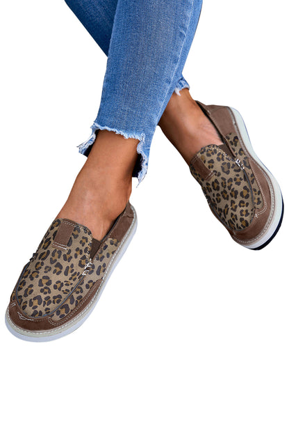 Brown Casual Leopard Colorblock Sneakers