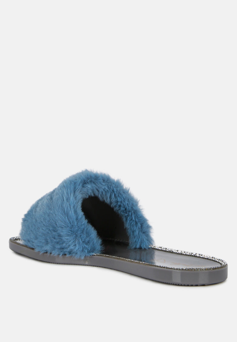 geese faux fur diamante detail jelly flats-7