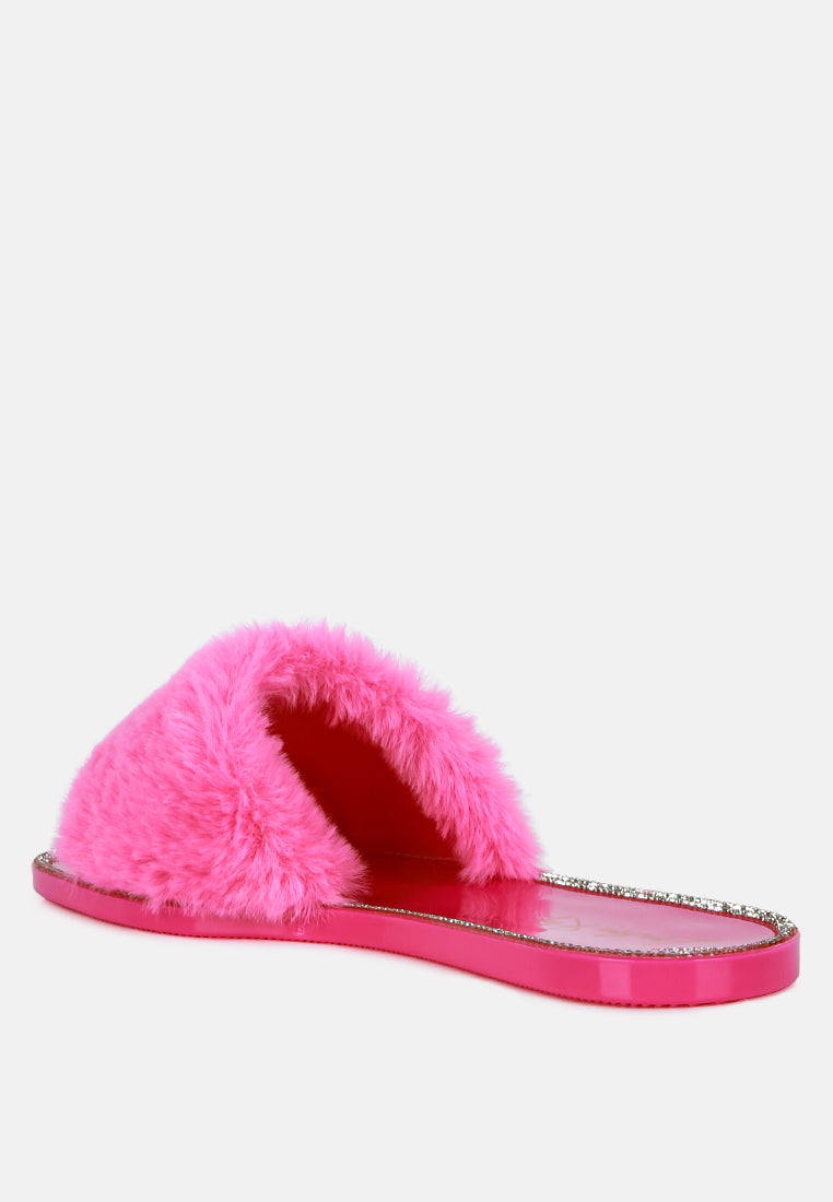 geese faux fur diamante detail jelly flats-12