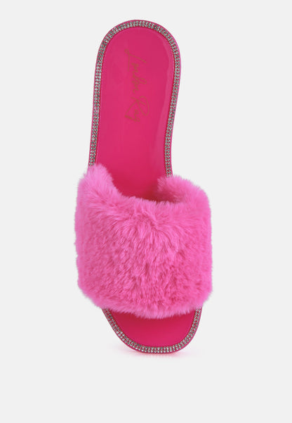 geese faux fur diamante detail jelly flats-13